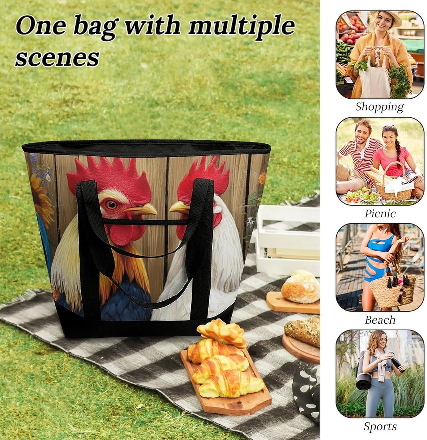 Women's Spacious Thermal Shoulder Bag Stylish Insulated Shopping Tote