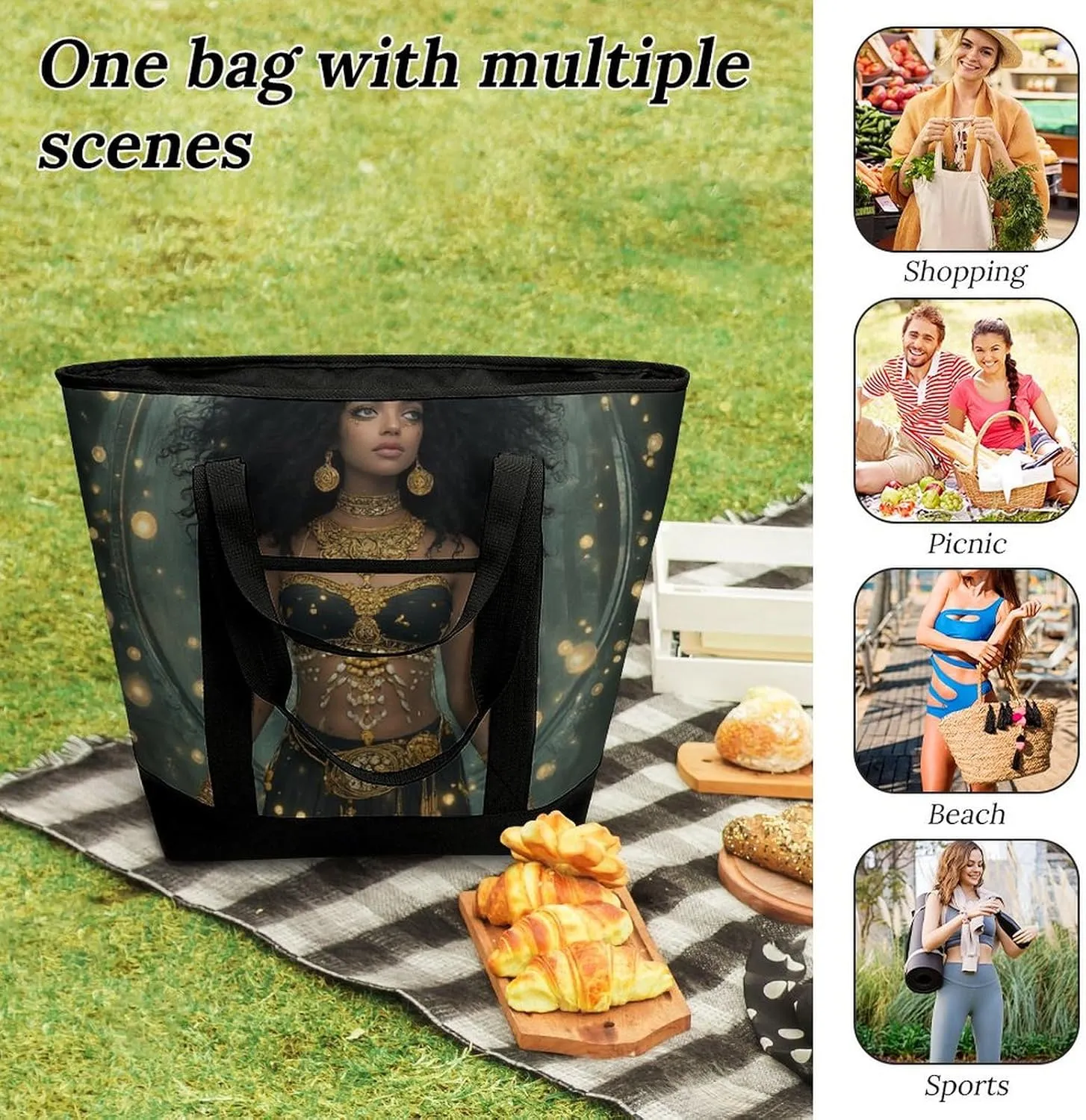 Women's Spacious Thermal Shoulder Bag Stylish Insulated Shopping Tote