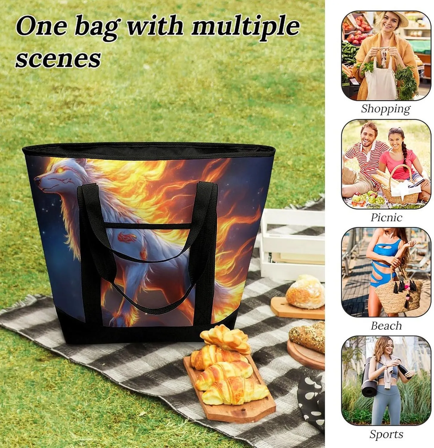 Women's Spacious Thermal Shoulder Bag Stylish Insulated Shopping Tote