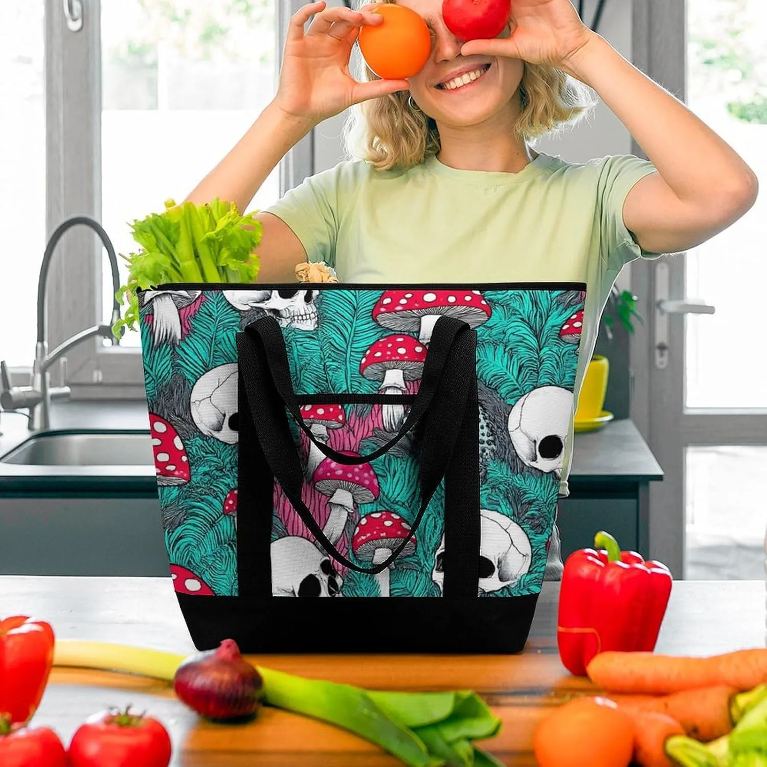Women's Spacious Thermal Shoulder Bag Stylish Insulated Shopping Tote