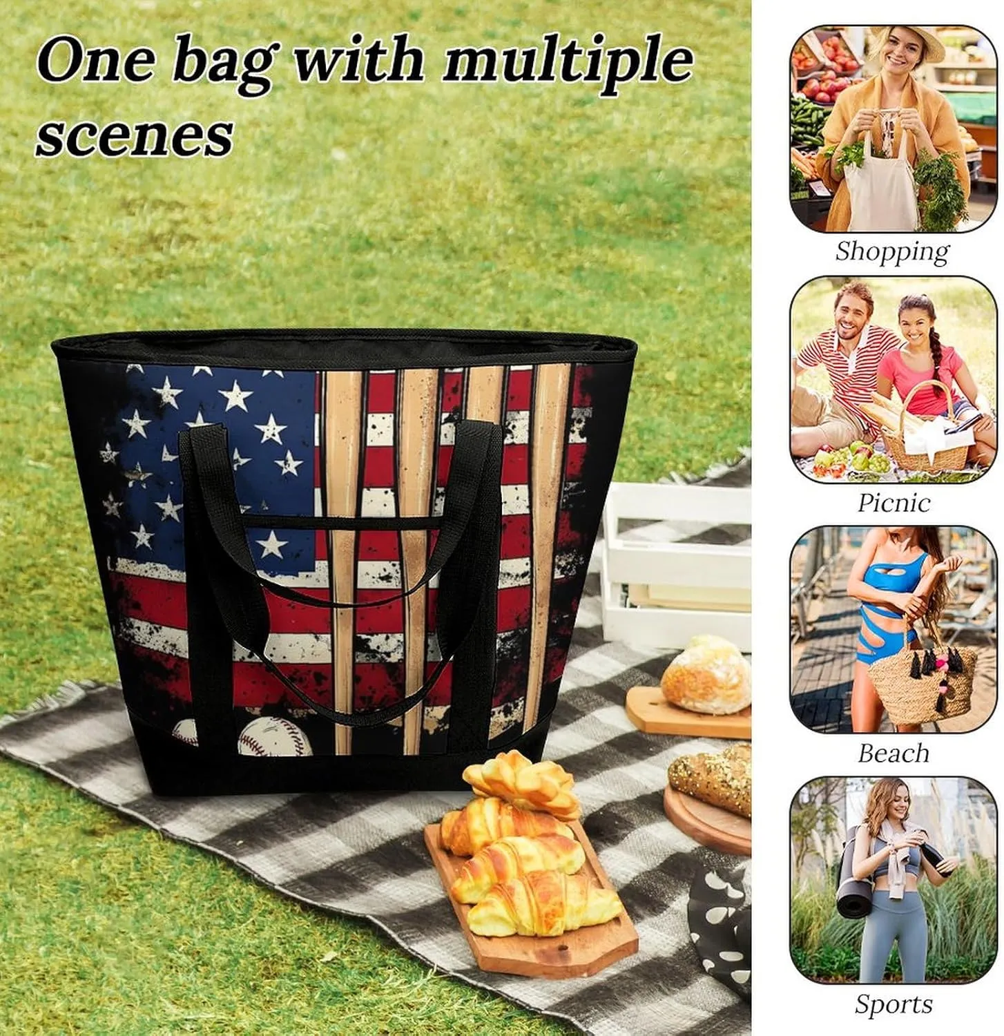 Women's Spacious Thermal Shoulder Bag Stylish Insulated Shopping Tote