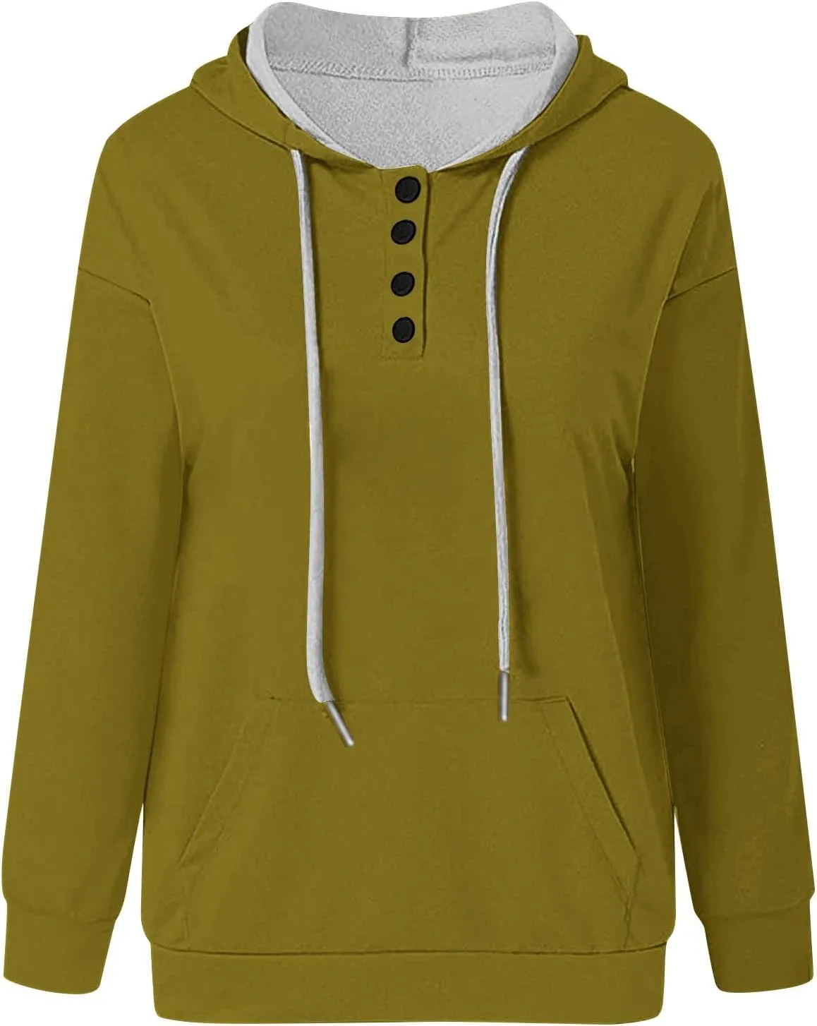 Womens Tops Long Sleeve Button V Neck Hoodies Dressy Casual Hooded Sweatshirt Loose Fit Party Shirts with Pockets