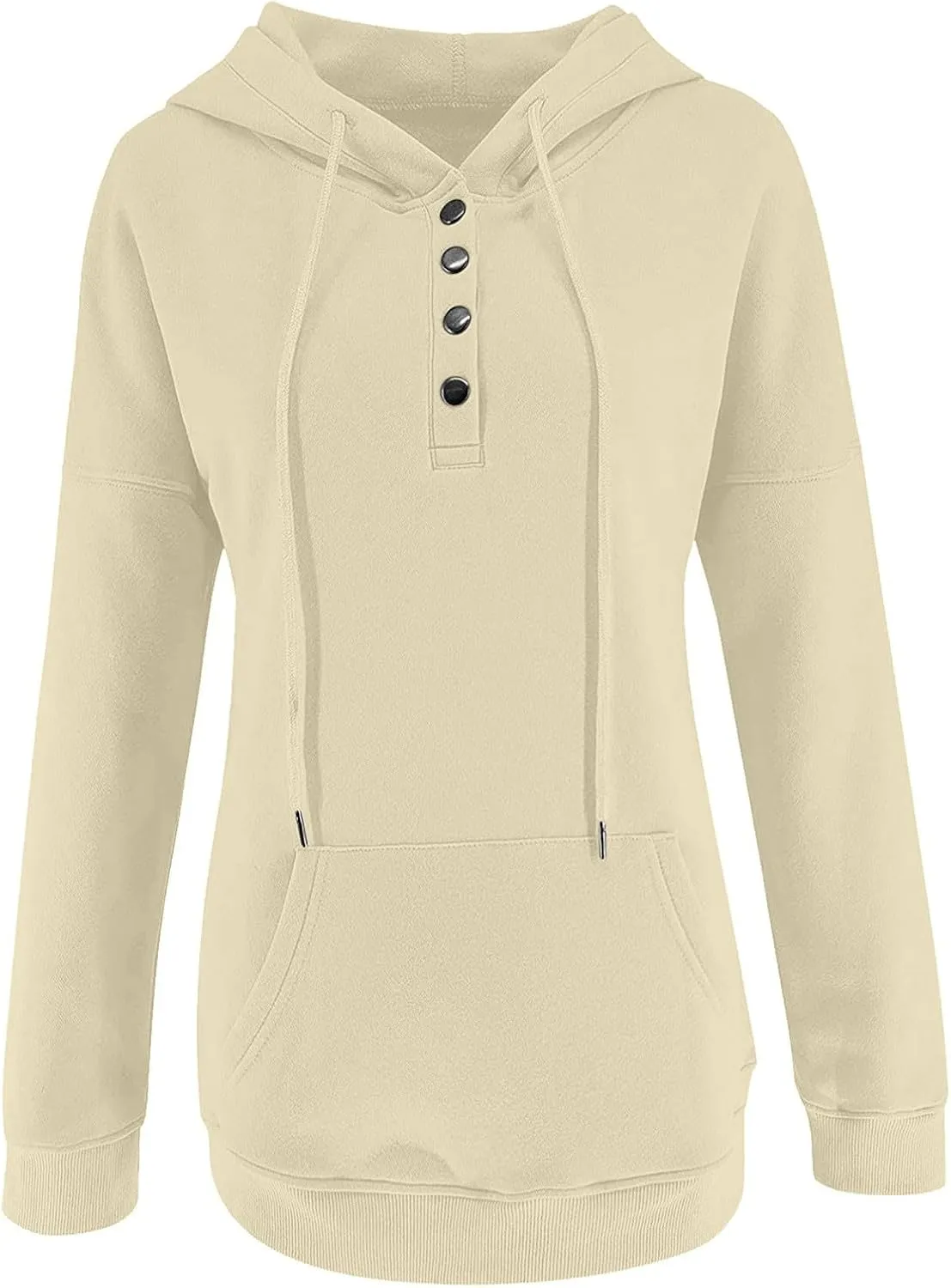 Womens Tops Long Sleeve Button V Neck Hoodies Dressy Casual Hooded Sweatshirt Loose Fit Party Shirts with Pockets