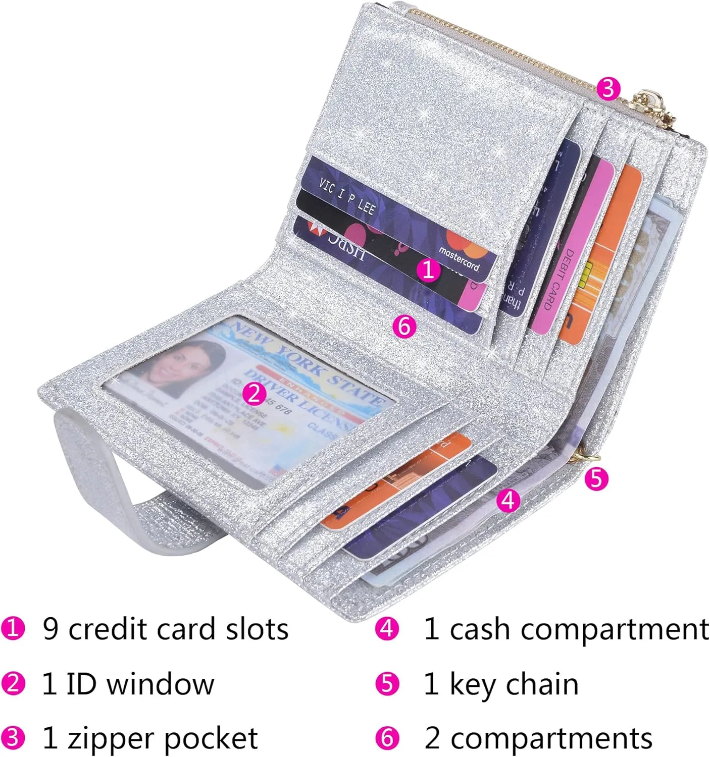 Womens Wallets RFID Small Compact Bifold Leather Card Holder Zip Pocket