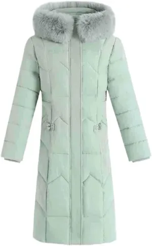 Women's Winter Long Cotton Down Jacket Large Fur Collar Hooded Padded Puffer Coats Thicken Thermal Parkas