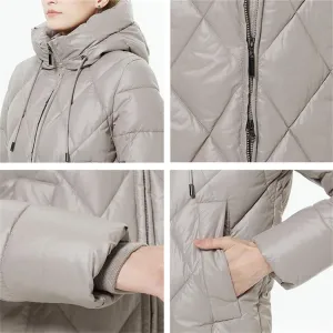 Women's Winter Quilted Puffer Jacket Deep Collar Hooded Lengthened Padded Parkas Outdoor Comfort Warm Cotton Coat