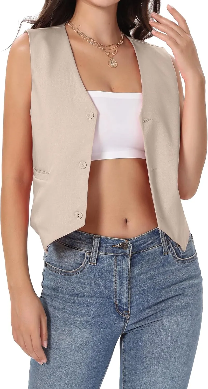 Xeoxarel Women's Linen Vests Crop Tank Tops (S-2XL)