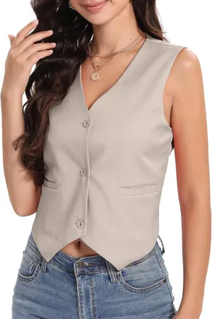 Xeoxarel Women's Linen Vests Crop Tank Tops (S-2XL)