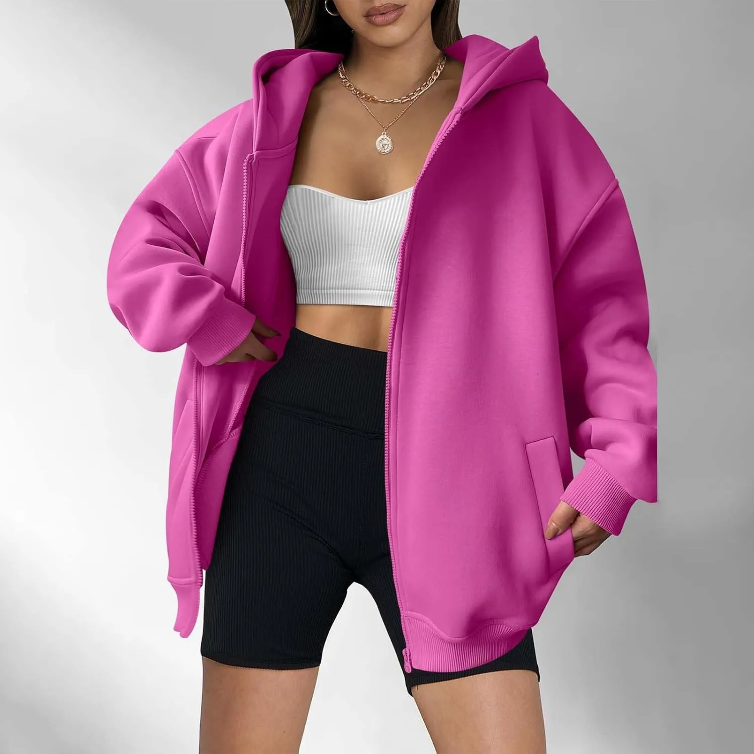 Zip Up Hoodies for Women Oversized Sweatshirt with Hooded Long Sleeve Jackets Coat Workout Y2K Outfits 2024 Fall